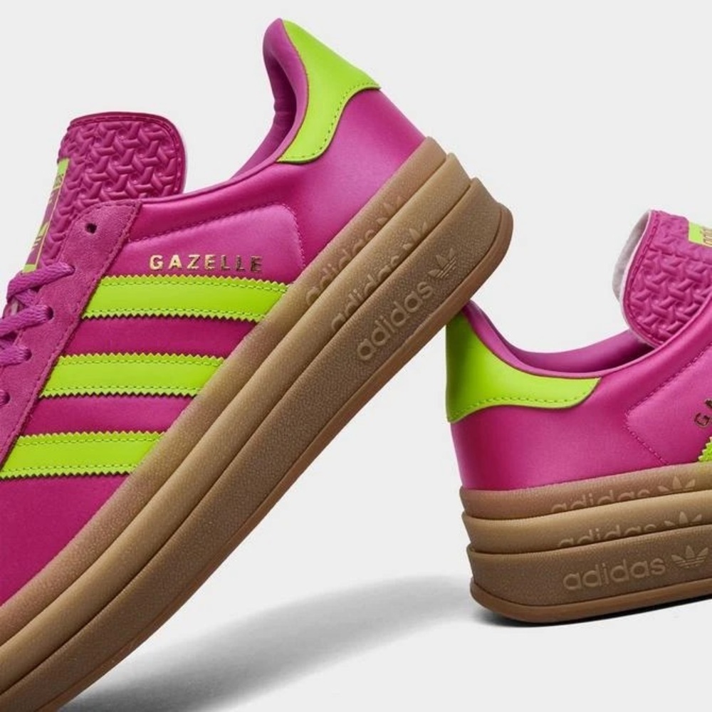 adidas Gazelle Pink and Neon Green Athletic Shoes